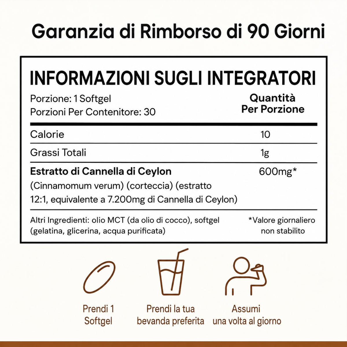 Cannella di Ceylon (equivalente a 7200 mg) con olio MCT
