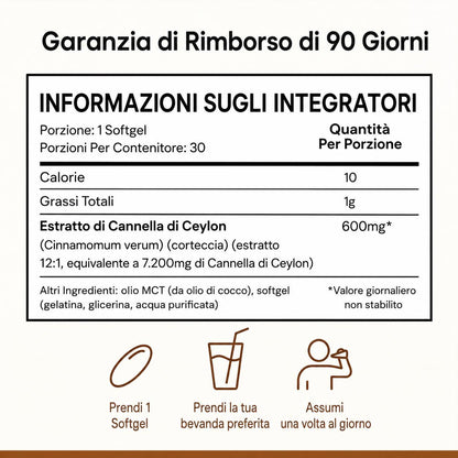 Cannella di Ceylon (equivalente a 7200 mg) con olio MCT