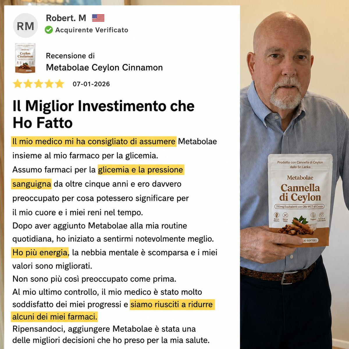 Cannella di Ceylon (equivalente a 7200 mg) con olio MCT