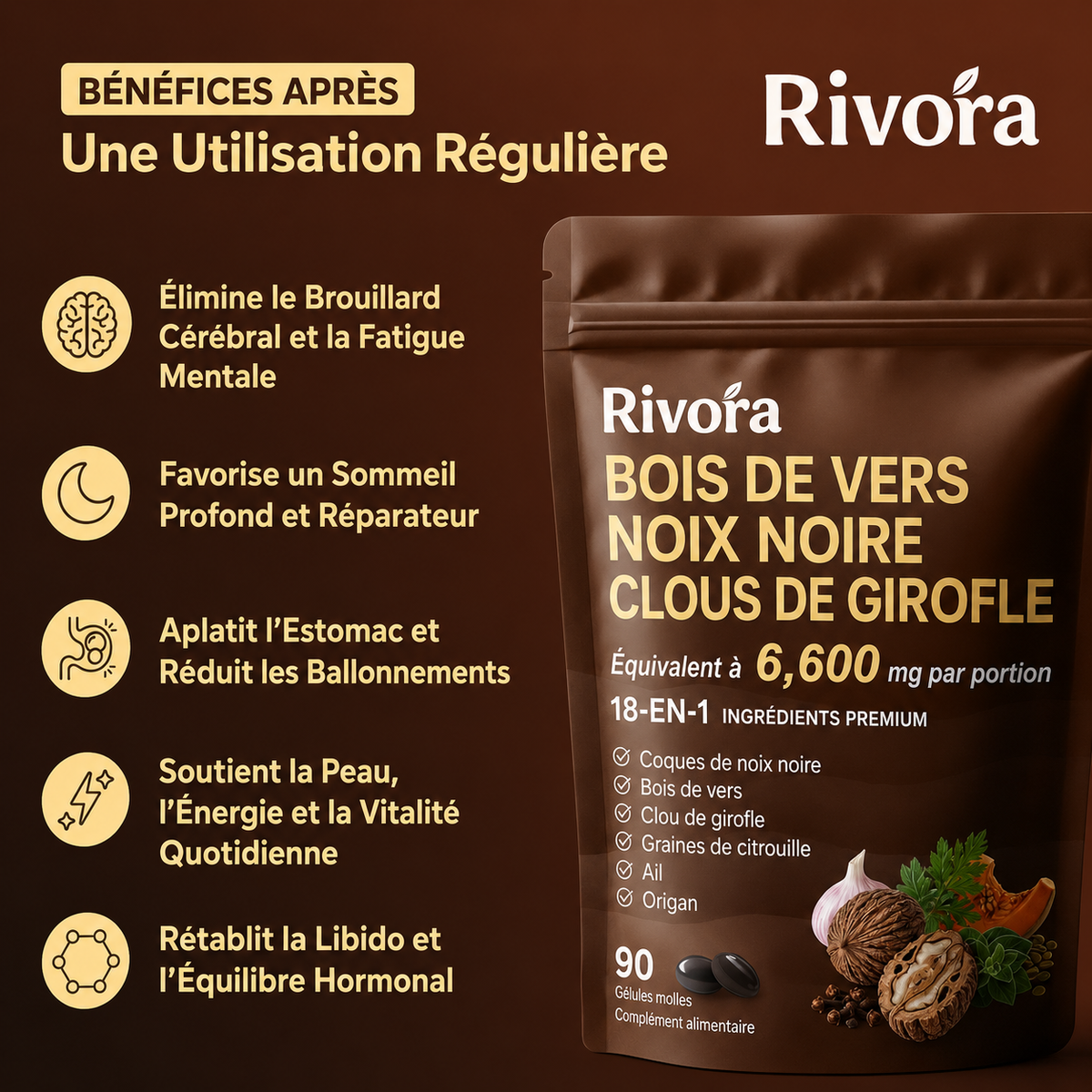 Gélules d’armoise, de noix noire, de graines de courge et de clou de girofle